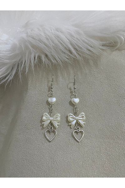 bohemian takı tasarim Heart Coquette Bow Fairycore Earrings