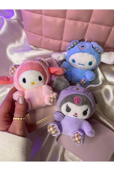 SANRIO قطعة واحدة من سلسلة مفاتيح مجسمة من القطيفة مع شخصية سانريو، زينة حقيبة، هدية،