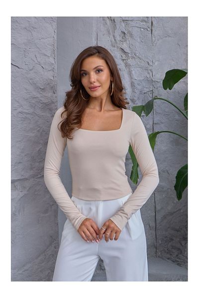 Elif Özbey Butik Μπεζ Crop Μπλούζα - Τετράγωνος Γιακάς