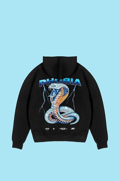 Sekizbiraltı Μαύρο κουκούλα με στάμπα Phobia Back Unisex Oversize