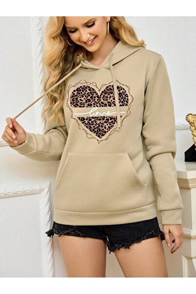 MODAVİBE UNİSEX ARA BÜYÜK BEDEN RAHAT KALIP BASKILI KAPÜŞONLU SWEATSHİRT