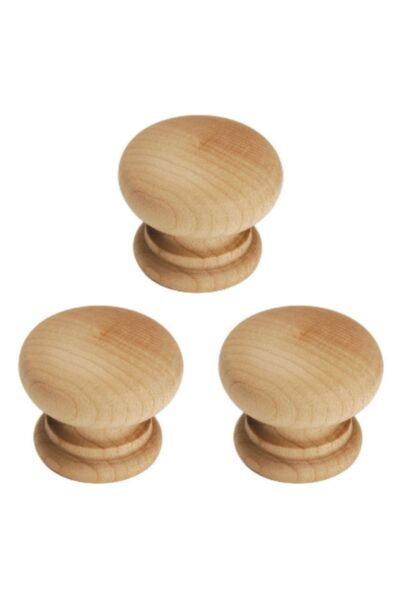kralkulp 3 Adet Mobilya Kulp, Doğal Ham Ahşap Mantar Düğme Kulp