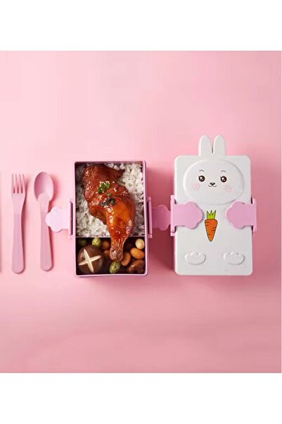 BF AKSESUAR Cute Children's Lunch Box with Rabbit Figure - 2 Compartments