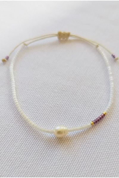Bella Sera Studio Miyuki Single Row White and Copper Color Bracelet with Pearls