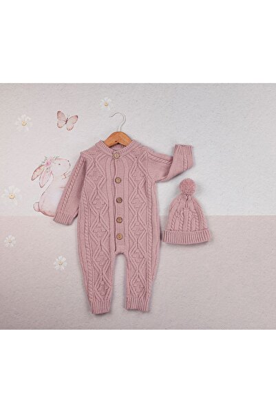 wofım kıds 3-18 Ay Unisex Triko Şapkalı Natural Tulum