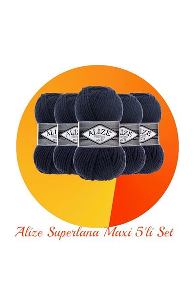 Alize Superlana Maxi Σετ 5 Χοντρό Πλεκτό Σχοινί 58 Navy Blue