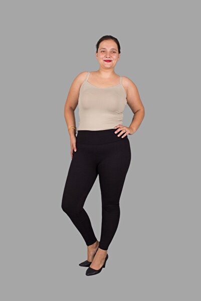 Truva XXL Μαύρο κολάν με ριμπέλα μεγάλου μεγέθους