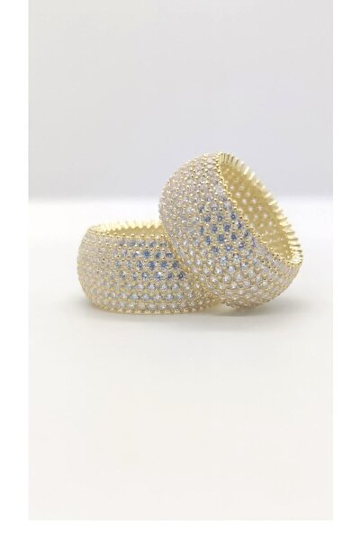 Gri Gümüş 925 Ayar Gümüş Alyans, Altın Renk 10mm Tam Tur Model Alyans