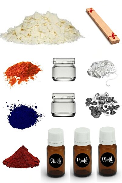 Otantik Soya Mum Yapım Seti,1 Kg Soya Wax, Cam Kavanoz, Esans, Boya, Ahşap Fi...
