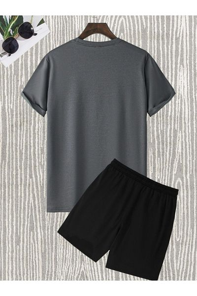 BETİLİNA Unisex Black Smoked Plain Unprinted Bottom Top Shorts T-Shirt Set