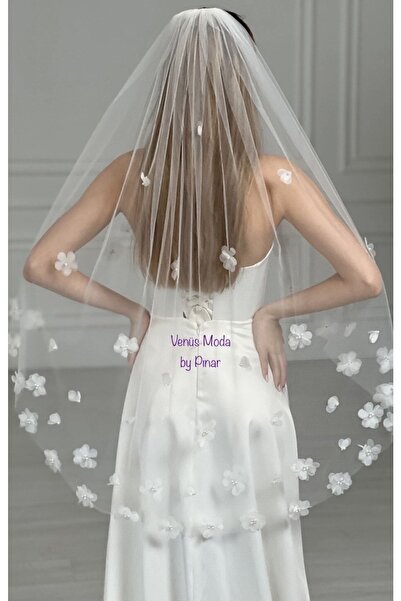 VENÜS MODA by Pınar Voal floral de 1 metru Voal tridimensional cu flori din p...