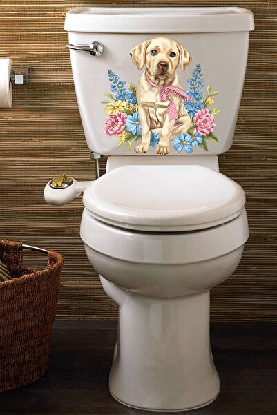 Echo Home ملصق مقعد المرحاض على شكل كلب لطيف وزهور ملونة