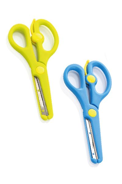 Little Fish 2 Pack Children's Scissors Blunt Tip Spring Plastic Protected School Student Scissors