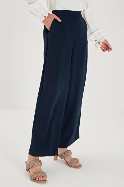 Zühre Wide Leg Navy Blue Fabric Trousers 0013