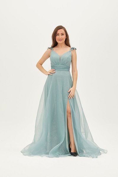 ALİS DRESS فستان سهرة لامع بحزام جبر بلون النعناع