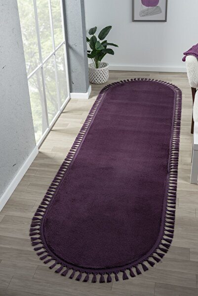LİNOS HOME Lila Oval Saçaklı Peluş Yolluk Yumuşacık Yıkanabilir Kaymaz Taban ...