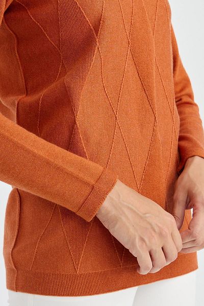Desen Triko Pulover de damă cu decolteu în față din tricot diamantat portocaliu