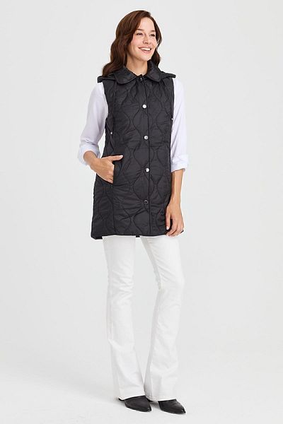 Desen Triko Women's Hooded Quilted Vest Black
