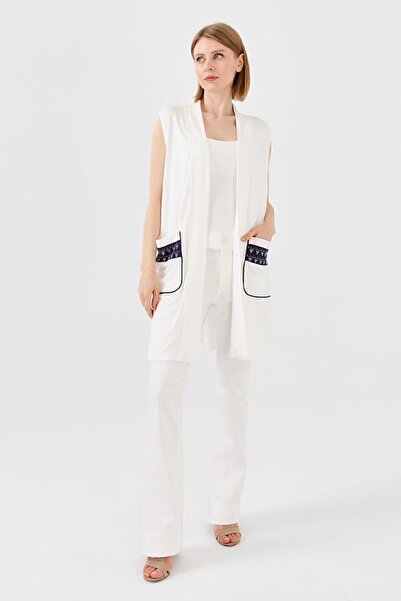 Desen Triko Women's Long Combed Cotton Vest Ecru