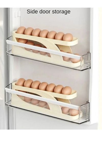 Kitchen Time 2 Tiers Automatic Refrigerator Egg Stand Egg Cup Rack Storage Container Fridge Organizer