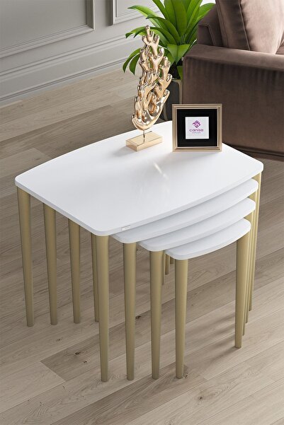 Canisa Concept Anka Serisi Mdf 4'lü Zigon Sehpa Takımı/ Beyaz Ayaklar Gold
