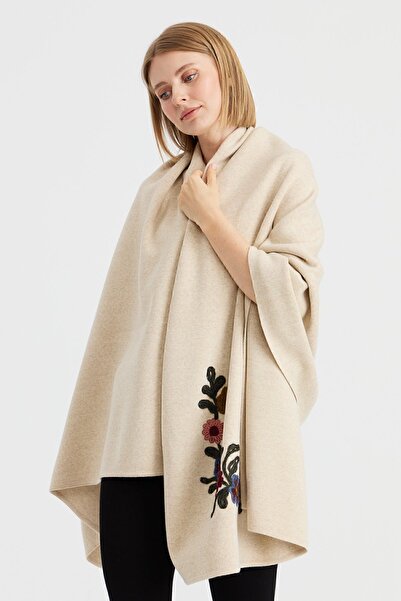 Desen Triko Women's Corners Embroidered Shawl T.Melange