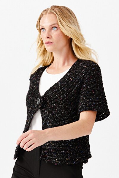 Desen Triko Women's V-Neck Single-Button Short Vest Black