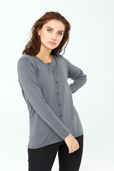 Desen Triko Women's Lycra Basic Long Sleeve Crew Neck Cardigan Smoked
