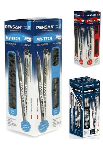 Pensan My-tech 0.7 Mm Ballpoint Pen 25 X 8 (200 Pieces) Mix Blue Red Black