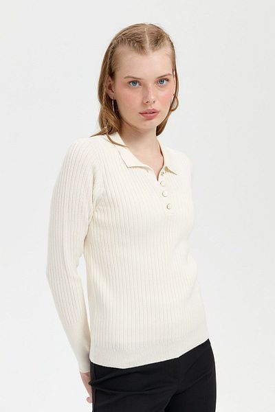 Desen Triko Polo Neck Seamless Women's Sweater - Bone Color