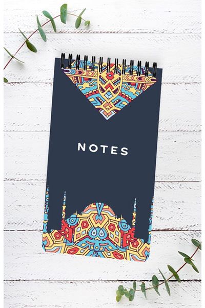Hobbi Tasarım Mosque Motif Spiral Colored Kufi - Islamic Notebook, Pocket Size
