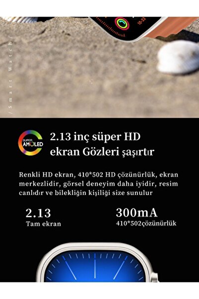 ShinyWATCH Ultra 2+ Süper AMOLED Ekranlı Yapay Zeka Özellikli Akıllı Saat 2024 Mavi