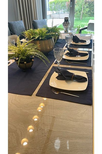 Decamor home Set de 7 bucăți de serviciu și alergător american albastru bleumarin (servițete nu sunt incluse)