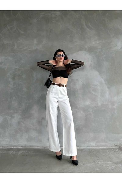 DENİKK DF1103 Pantaloni de in trend de vară pentru femei cu centură în talie