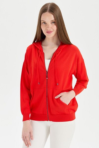 Desen Triko Coral Colored Women's Knitwear Hooded Summer Cardigan