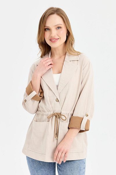 Desen Triko Women's Tie Waist 100% Cotton Jacket KMY24077 Stone