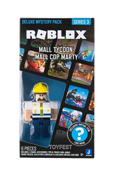 TOYFEST ROBLOX Deluxe Mystery Pack Series 3 Mall Tycoon : Mall Cop Marty Figure - 9 cm Online Game with Code