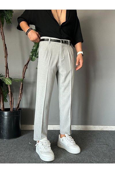 THEMANN Gray Double Leg Trousers - Waist Belt and Pleated
