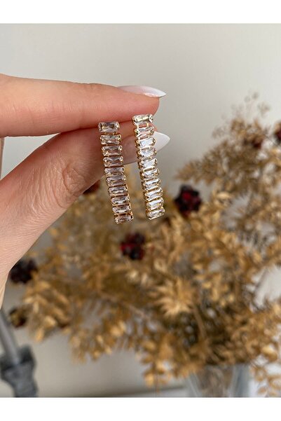 ACCESSORIES WORLD Çelik Baget Taşlı Gold Renk Su Yolu Küpe