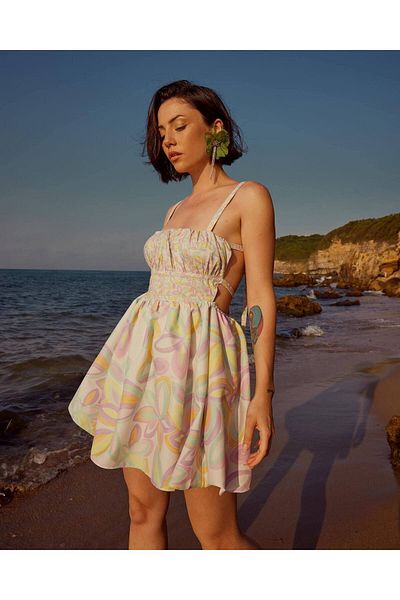 FASHION COCKTAIL Παστέλ Puffy Mini Tutu Φόρεμα - Διπλό λουράκι στην πλάτη, χαριτωμένο, καλοκαιρινό