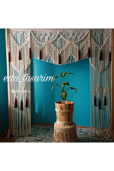 EdaTasarım Burgundy Macrame Background Curtain