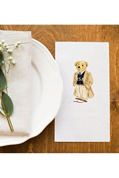 Hediyenza منديل عرض مطبوع عليه دمية دب تيدي بير 020 20 قطعة