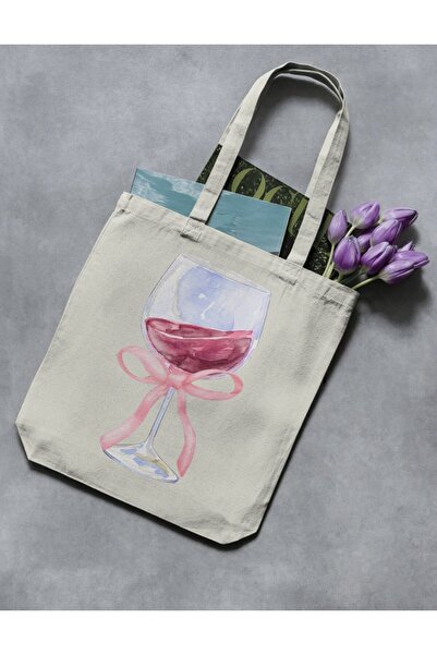 redame Wine Şarap Coquette Bows Kurdeleler Y2K Retro Unisex Bez Çanta Tote Bag