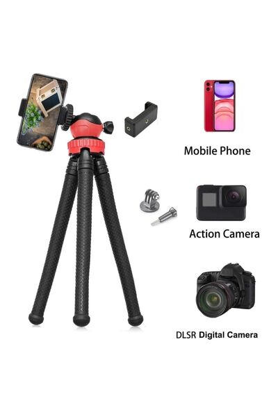 GFUZ Profesyonel Fotoğraf Ve Video Çekimi Tripot Telefon Tutucu Esnek 360° Açılı Youtuber Tripodu