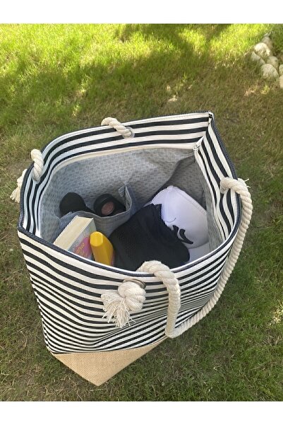 L&M LEGAS MODA Kadın Kumaş Yumuşak Saplı Plaj Çantası