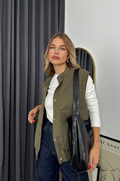 Sue Store Quilted Lined Olive Vest - with Pockets