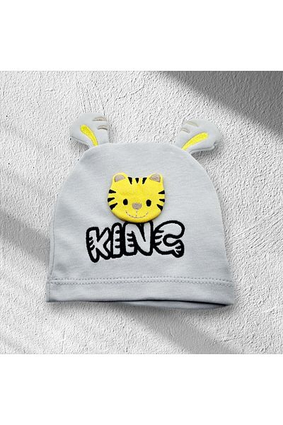 Çağrı Store Beanie Gray Lion Figured Combed Cotton Beanie