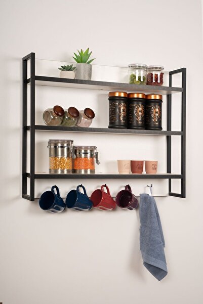 Home Dekoratif Metal Ahşap Mutfak Malzeme Rafı