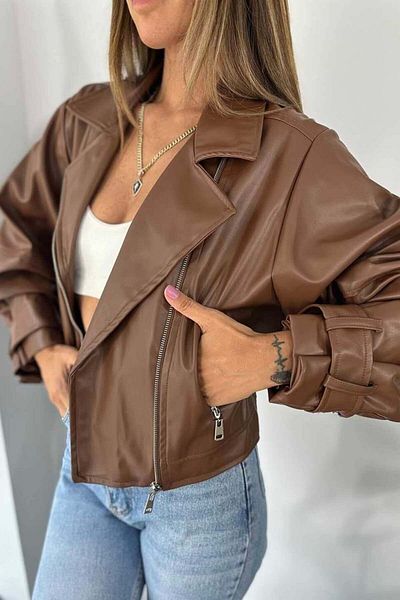 Laleli Butik Női fekete túlméretes bőrkabát