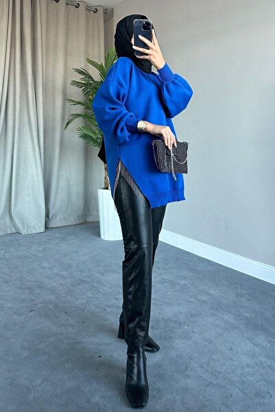 Şule Giyim Yarı Zincirli Triko Kazak Haki